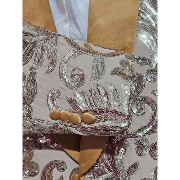 NWT Alberto Nardoni Men's Gold Sequin Blazer Shawl Collar Satin Trim Sz S 232 - Picture 11 of 12